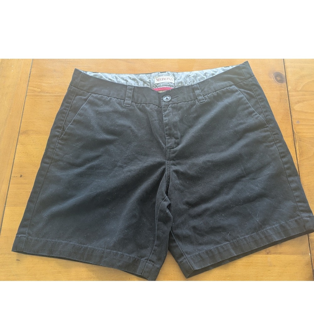 Merona Womens Black 100% Cotton Chino Shorts Size 10 Mid Rise 5 Inch Inseam